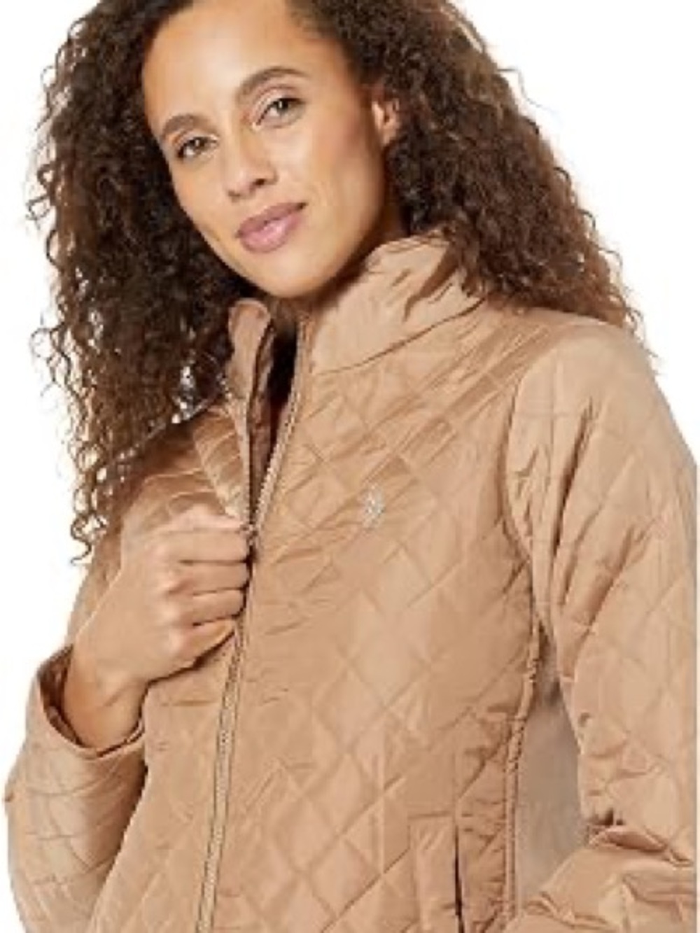 U.S. Polo Assn. Women's Tan Quilted Puffer Jacket with Cream Sherpa Lining